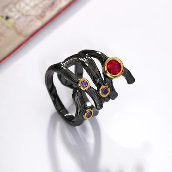 Bijuterii originale anel en-Gros AAA Roșu și Violet Pietre de cristal Ramuri Design inel Negru de Înaltă Calitate Inele pentru femei Imagine 3