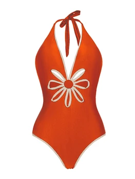 Bikini 2022 Moda Solid Adânc V-O singură Bucată de costume de Baie și Acoperi Vara Beachwear Triunghi Epocă Costum de Baie Înot Biquini Imagine 3