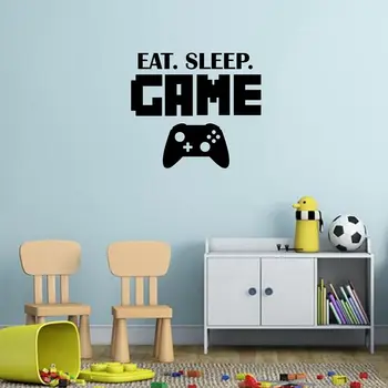 Băieți Drăguți Cameră De Joacă De Vinil De Perete Decal Eat Sleep Joc Versiune Litere Cuvinte Gamer Murale De Perete Autocolant Decor Dormitor Imagine 3