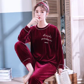 Catifea De Aur Pijama Femei De Primavara Toamna Mâneci Lungi Pot Purta În Afara Student Costum Petrecere A Timpului Liber Versiunea Coreeană Uzura Acasă Două Seturi Imagine 3