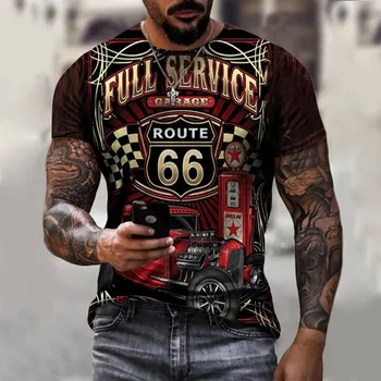 Clasic 66 T-Shirt pentru Bărbați Supradimensionate Liber 3d Digitale de Imprimare T-Shirt Retro Litere Cămașă cu Mânecă Scurtă, O-Neck de Vară pentru Bărbați Imagine 3