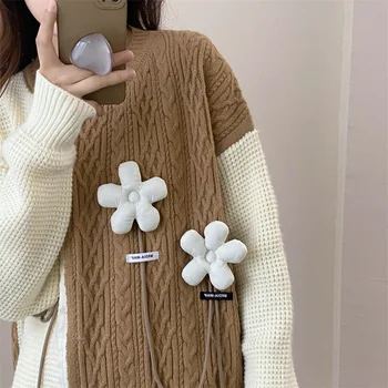 Coreea Moda Îmbinare Tricotate Cardigan pentru Femei O Gât Vrac Maneca Lunga de Toamna Iarna Tricotate Cardigan Casual de Flori Strat Chic Imagine 3