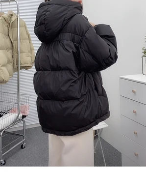 Cu Glugă Scurt În Jos Jacheta Femei De Iarna Nou Alb Rață Jos Pâine De Moda Sacou Casual Uza Cald Puffer Coat Imagine 3