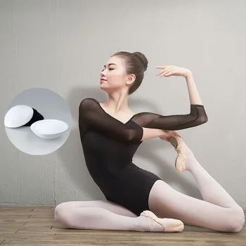 Femei Negru Ochiurilor De Plasă De Dans Tricouri Maneca Trei Sferturi Balet Costume De Balet Pentru Adulți Practică Dans Costum Gimnastica Tricouri Imagine 3