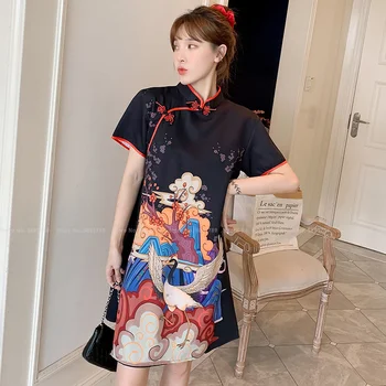 Femei Retro Qipao Rochie Stil Chinezesc Cheongsam Doamna De Moda Elegante, Rochii Mini Oriental Tradițional De Îmbrăcăminte De Epocă Vestidos Imagine 3