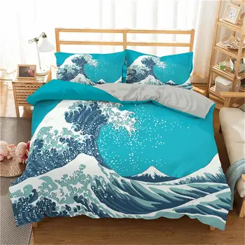 Homesky Valurile Oceanului Set de lenjerie de Pat Imprimate Carpetă Acopere Regele Regina Dimensiunea Pat Acoperi Plapuma Acoperă 2/3Pcs Lenjerie de pat Imagine 3