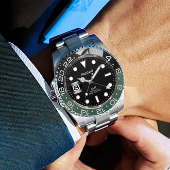 Moda Parnis 40mm Negru Verde Bezel Mecanice Automate pentru Bărbați Ceasuri Calendar Safir de Sticlă Ceasul reloj hombre para 2022 Imagine 3
