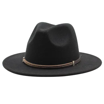 Negru Fedoras Hat Pentru Barbati Femei Pălărie, Pălării Panama Europeană stil American Margine Largă Centura de Jazz Capac Toamna шапка мужская Imagine 3