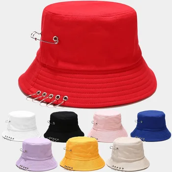 Noi Bumbac Pălărie Găleată de Cinci-Pin inel de Pescar Palarie de Vara pentru Femei de protecție Solară Bărbați Panama Șapcă de Soare, Pălărie de Protecție Pliabil Unisex Imagine 3