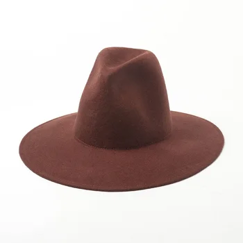 Noua Moda De Înaltă Top Margine Largă Biserica Nunta Fedora Pălărie Femei Pălărie Bărbați Sfărâmare Simțit Outback Palarie 100% Lana Pălării De Iarnă Pălărie Jazz Imagine 3