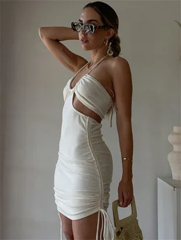 Partea cu Mine Sexy rochie fără Mâneci Bodycon Femei fara Spate Rochii Mini 2022 Vara Y2K Partid Elegant Gol Afară de Cordon Femei Rochie Imagine 3