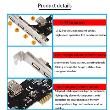 Riser Card Splitter Adaptor Adaptor de 5 Porturi USB 2.0 PCI converter accesorii de calculator Pentru Desktop PC Game Hub card de Expansiune Imagine 3