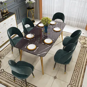 Rock placa masă dreptunghiulară simplă lumină de lux din oțel inoxidabil masă și scaune high-end villa mobilier Imagine 3