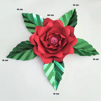 Roșu Flori Artificiale Cu Frunze Verzi Fleurs Artificielles Fondul DIY Gigant de Flori de Hârtie Partid Decor de Crăciun Xmas Deco Imagine 3