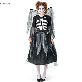 Scary Halloween Femei Negru Îngerii Căzuți Schelet Costume De Sex Feminin Zombie Demon Cosplay Carnaval De Purim Joc De Rol Rochie De Petrecere Imagine 3