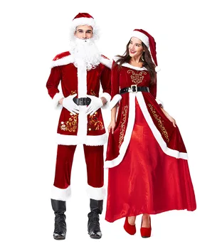 Set complet De Costume de Crăciun Moș Crăciun Pentru Adulți Roșu Haine de Crăciun Costum de Moș Crăciun Costum de Lux cu barbă Albă Imagine 3