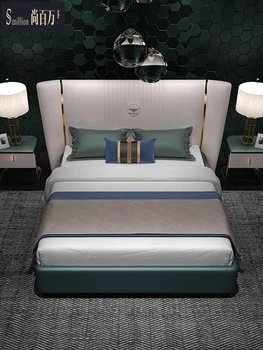 Shang milioane de lux de lumină pat dormitor matrimonial cu pat king-minimalist modern, pat dublu și pat de nuntă Nordic pat piele roșu net Itali Imagine 3