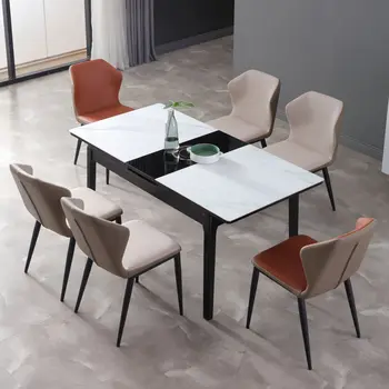 Simplu din fier forjat din piele de scaun de luat masa Nordic restaurant Italian minimalist spătarul moale sac din fier forjat, scaun Imagine 3