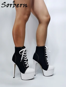 Sorbern Moda Canva Adidas Femei Cizme Glezna Tocuri Platforma Pantofi Drăguț Degetele De La Picioare Dantelă Sus Cizme Cu Platforma Femei Personalizate De Culoare Imagine 3
