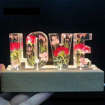 Veșnică Floare de Alimentare USB Led Lumina de Noapte Scrisoare de DRAGOSTE a CONDUS Uscate Personalizate Florale de Trandafir Lampa de Nunta, Petrecere de Aniversare Decor Imagine 3