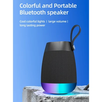 Wireless Bluetooth Speaker Portabil cu Subwoofer Stereo cu Volum Mare în aer liber Material Impermeabil Cilindrice Lumina RGB Imagine 3