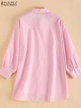 ZANZEA Femei cu Dungi Tricouri Imprimate Buton Camasa Vintage Bluze Tunica Casual cu Maneci Lungi Tricou Femei Pockted Blusas Femme Imagine 3