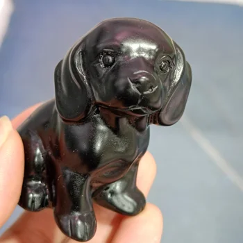 1 buc Naturale Sculptate manual Obsidian câine cristal de vindecare cadou opera de arta pentru decorarea pietre pretioase transport gratuit Imagine 4