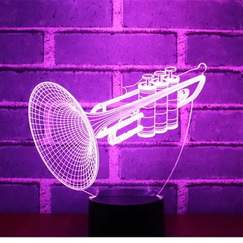 3D LED Lumina de Noapte Instrumente Muzicale, instrument-Trompetă Corn cu 7 Culori deschise pentru Decor Acasă Lampa Uimitoare Imagine 4