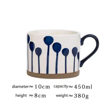 450ml Nordic Ins Albastru Acasă micul Dejun Cana de Cafea de Mare Capacitate Underglaze Pictat Manual Ceramice de Cafea fulgi de Ovăz cu Lapte Ceașcă de Ceai Imagine 4