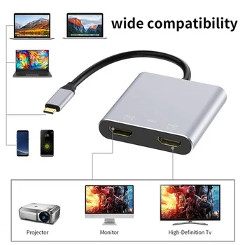 4In1 USB de Tip C Hub Pentru Dual 4K HD Compatibil HDMI Portul de Încărcare USB-C Docking Station Adaptor Suport Dual-Screen Display Imagine 4
