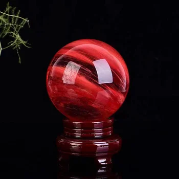 80mm Mare Roșu Natural de Topire Piatră Șlefuită Minge de Cristal de Cuarț Sfera Reiki de Vindecare Fengshui Acasă Decorare W/ Stand Cadou Imagine 4