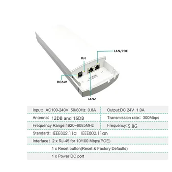 9344 9331 3-5km Chipset WIFI Repeater CPE Rază Lungă 300Mbps5.8G în aer liber AP, Router AP Bridge-Router Client repetor Imagine 4