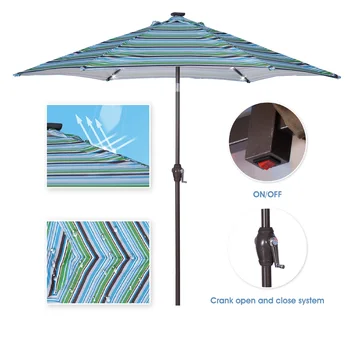 9FT Piață de Masă Umbrela Terasă în aer liber Umbrela cu Buton de Înclinare&Manivela Cu 24 LED 3 Culori[NE-W] Imagine 4