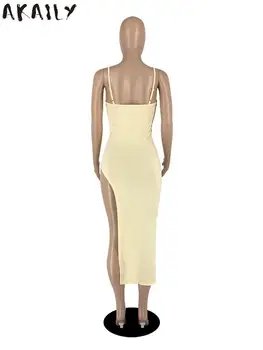 AKAILY Vara Streetwear Rochii Pentru Femei 2022 Bodycon Alb Maxi Rochie de Petrecere Skinny fără Mâneci Asimetric Cami Rochie de sex Feminin Imagine 4
