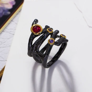 Bijuterii originale anel en-Gros AAA Roșu și Violet Pietre de cristal Ramuri Design inel Negru de Înaltă Calitate Inele pentru femei Imagine 4