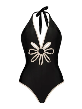 Bikini 2022 Moda Solid Adânc V-O singură Bucată de costume de Baie și Acoperi Vara Beachwear Triunghi Epocă Costum de Baie Înot Biquini Imagine 4