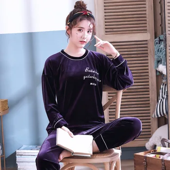 Catifea De Aur Pijama Femei De Primavara Toamna Mâneci Lungi Pot Purta În Afara Student Costum Petrecere A Timpului Liber Versiunea Coreeană Uzura Acasă Două Seturi Imagine 4