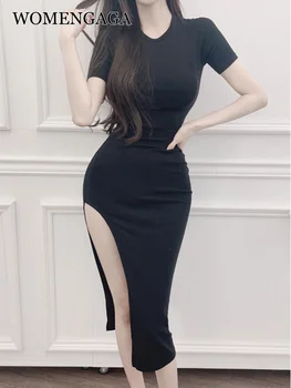 Coreea de 2022 Dulce Primavara-Vara Noi Split Slim Sexy Maxi Lung T Cămașă Rochie Sexy Fierbinte Moda Dulce Topuri Rochii Halat N8VE Imagine 4