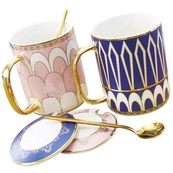 Creative Europene ceramice lingura, cana cu capac regale Britanice ceramice ceasca de cafea ceasca de ceai cu o lingură din oțel inoxidabil set de cafea cu lapte Imagine 4