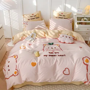Dulce drăguț desene animate set de lenjerie de pat de copil copil adolescent,gemene minunate pline regina regele bumbac home textile plate foaie de pernă quilt capac Imagine 4