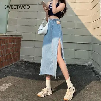 Fermoar Tiv Singur Fante Minimalist Streetwear Femei Vara Demin Fusta Stil Tineri Fuste cu Mare Wasit de Îmbrăcăminte la Modă Imagine 4