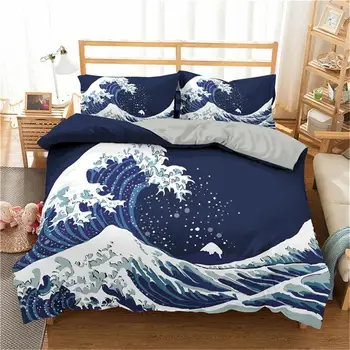 Homesky Valurile Oceanului Set de lenjerie de Pat Imprimate Carpetă Acopere Regele Regina Dimensiunea Pat Acoperi Plapuma Acoperă 2/3Pcs Lenjerie de pat Imagine 4