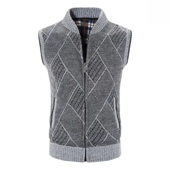 Iarna tricotate vesta bărbați pe plus catifea groasă diamond model jacheta cu guler cardigan pulover barbati sacou fără mâneci Imagine 4
