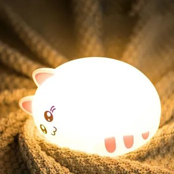 Luminile de noapte Drăguț Pisica Lampă Reîncărcabilă Noptiera Copil Pepinieră Lampa Cu Multi-culoare Silicon Senzor Tactil 7 Culori Cat Lampă de Noapte Imagine 4