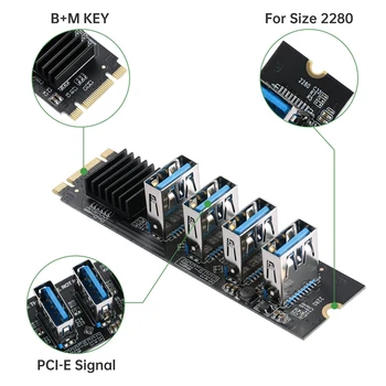 M. 2 Nvme La 4 USB de extensie PCIE Adaptor M2 M-Cheie Pentru PCIE 1X USB 3.0 Converter Carte W/ Radiator Pentru Bitcoin Miner Minier Imagine 4