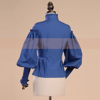 Noua Primavara-Vara Femei Bal Tricou de Bumbac Picior de Oaie Maneca Epocă Gotică Bluza feminin Casual Slim Alb-Albastru, Tricouri Imagine 4