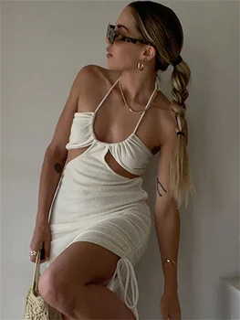 Partea cu Mine Sexy rochie fără Mâneci Bodycon Femei fara Spate Rochii Mini 2022 Vara Y2K Partid Elegant Gol Afară de Cordon Femei Rochie Imagine 4