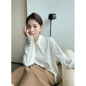 Primăvara New Sosire Femei Solid Negru, Alb Bluza Casual cu Maneci Lungi Tricou Femei Stil coreean Topuri Chic Feminina Blusa Y377 Imagine 4