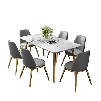 Rock placa masă dreptunghiulară simplă lumină de lux din oțel inoxidabil masă și scaune high-end villa mobilier Imagine 4