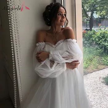 Romantic felinar mâneci ruched rochie din tul Iubita fara spate vestidos de noiva Matura-tren halat alb personalizat Imagine 4